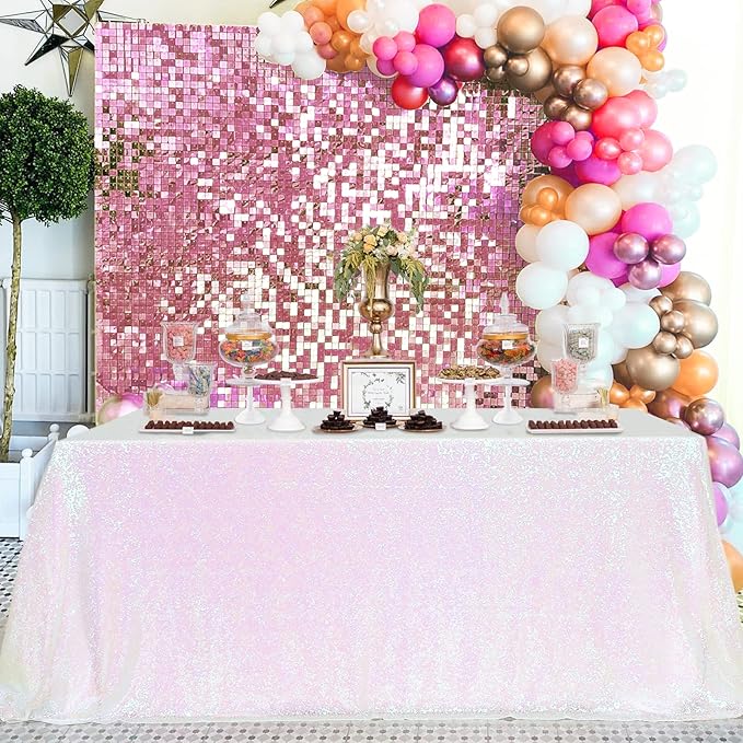 QueenDream Tablecloth 90x156 Rectangle Sequin Tablecloth White Iridescent - Image 2