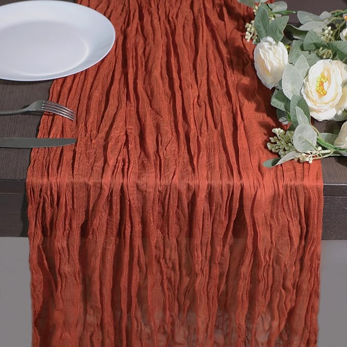 Snowkingdom 10 Ft Fall Table Runner Terracotta Cheesecloth, 120 inch Long Rust by Snowkingdom