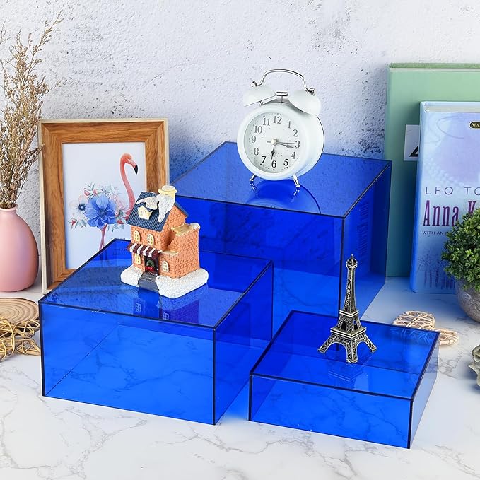 3Pcs Blue Buffet Risers Acrylic Boxes Display Food Risers - Image 6