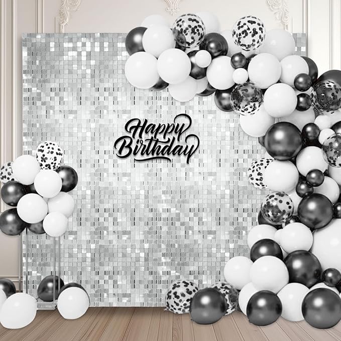 12PCS Silver Shimmer Wall Backdrop, Square Sequin Photo Backdrops Panel by ZEBMOON