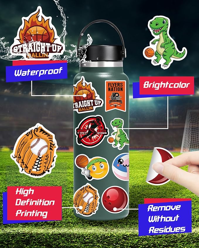 300 Pcs Sport Stickers for Kids, Sport Water Bottle Stickers, Vinyl Waterproof - Image 3
