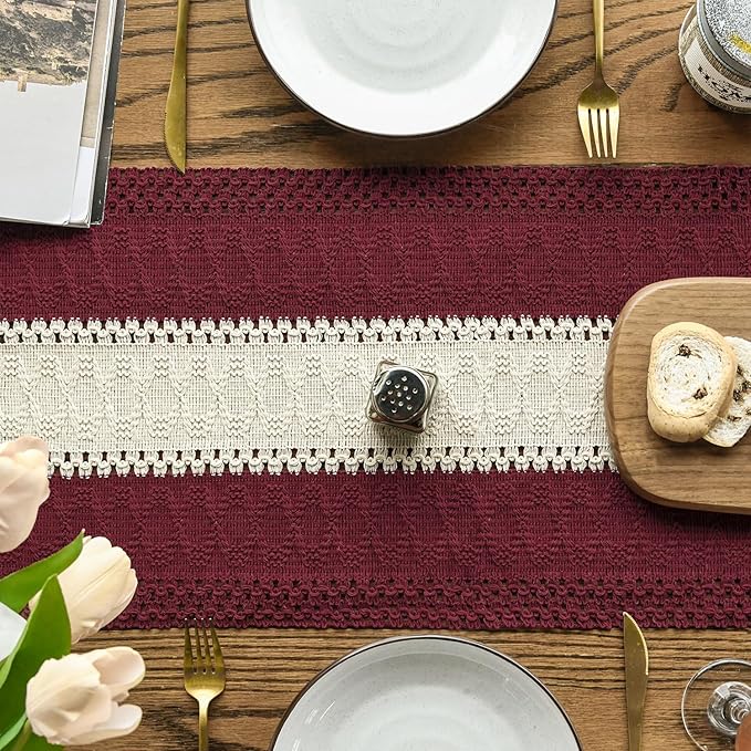 Artoid Mode Red Farmhouse Rustic Table Runner, Seasonal Hollow Kitchen Dining - Image 3