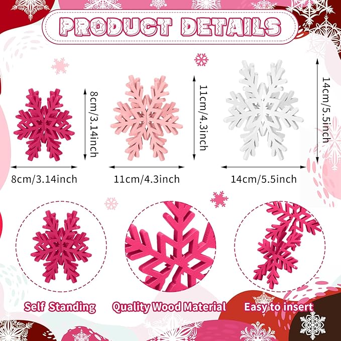 Bucherry 12 Pcs Wooden Snowflake Table Decor 3D Snowflake Tabletop Signs and - Image 2
