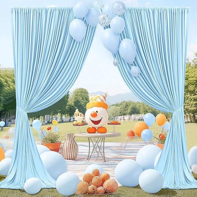 20 x 10ft Wrinkle Free Dusty Blue Backdrop Curtains - Image 7