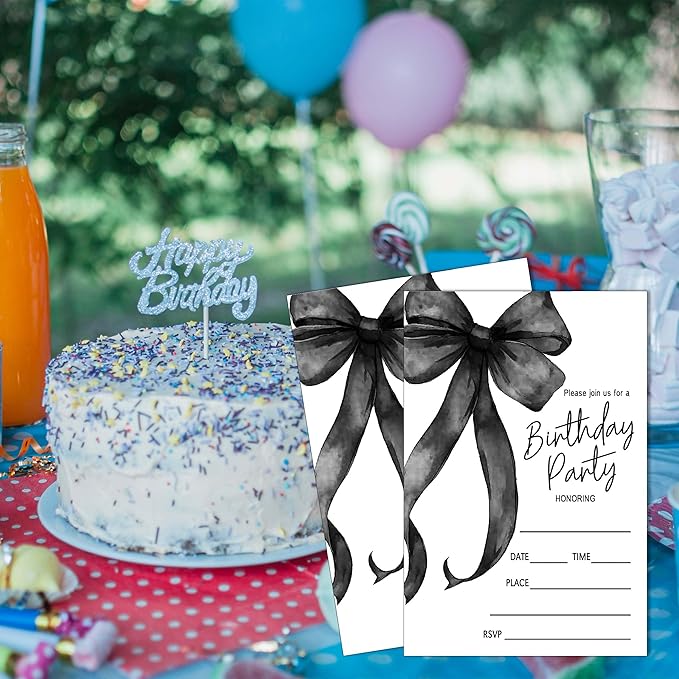 SIXEIGHT Black Bow Birthday Invitations, 20 Party Invitations - Image 5