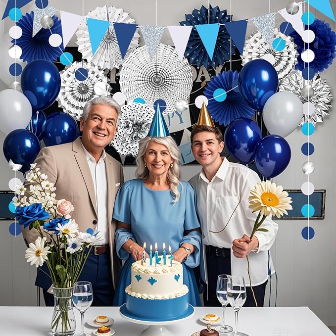 Navy-Blue White Silver Graduation Party-Decorations 33pcs Kits Banner, Paper - Image 6