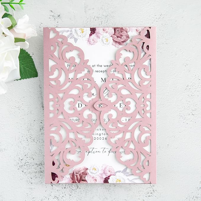 20Pcs Dusty Rose Laser Cut Invitation Cards - Image 2