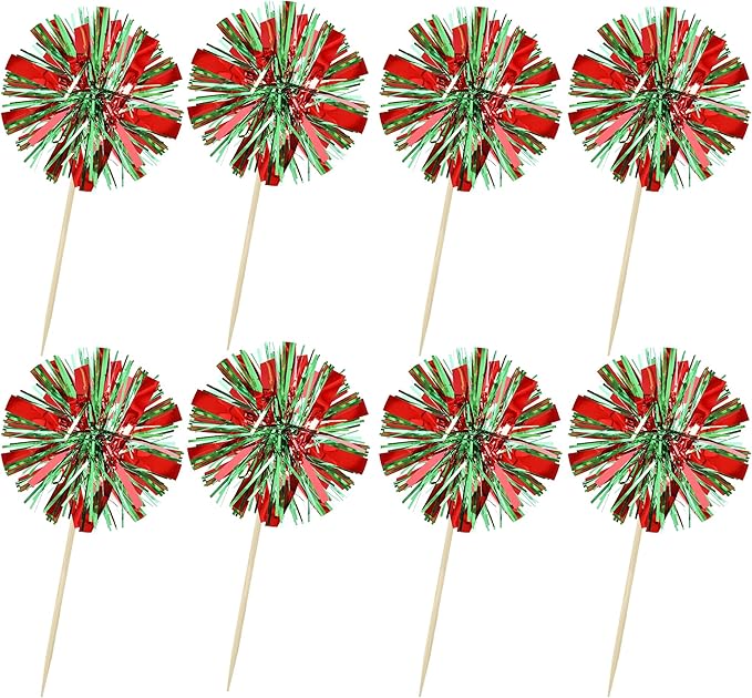 Ephlyn 30Pcs Foil Firework Cupcake Toppers Sparkle Tinsel Drink Birthday Cake - Image 3