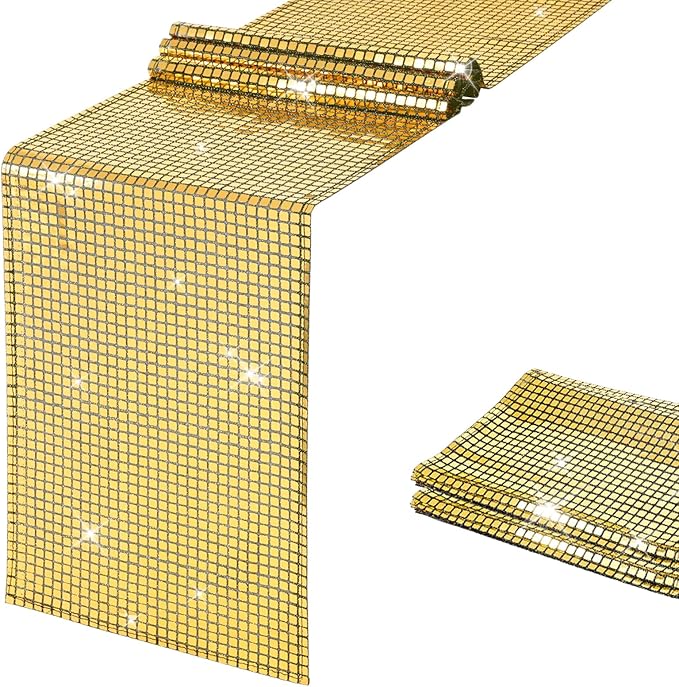 SquarePie Disco Table Runner Mirror Glitter Black and Gold Sequin Runner by SquarePie