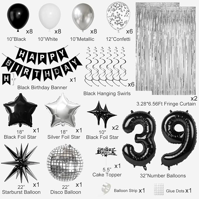39th Birthday Decorations for Men Women, Fringe Curtains Kit - Image 2