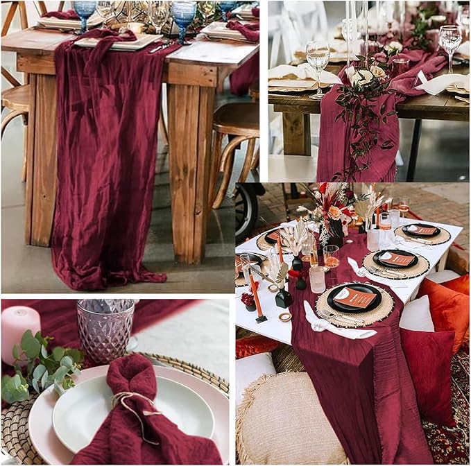 Burgundy 12 Pack Cheesecloth Table Runner 10FT Rustic Gauze Cheese Cloth Table - Image 6