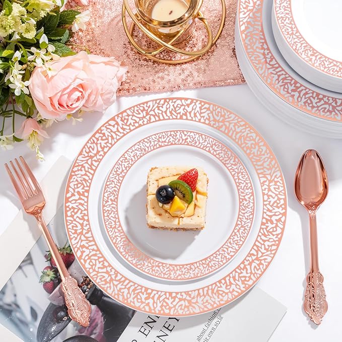 Festiva 350PCS Rose Gold Plastic Dinnerware Set - Image 3