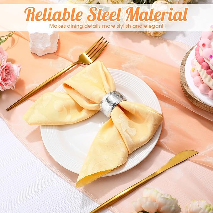 Lallisa 24 Pcs Gold Napkin Rings Metal Napkin Ring Holders - Image 6