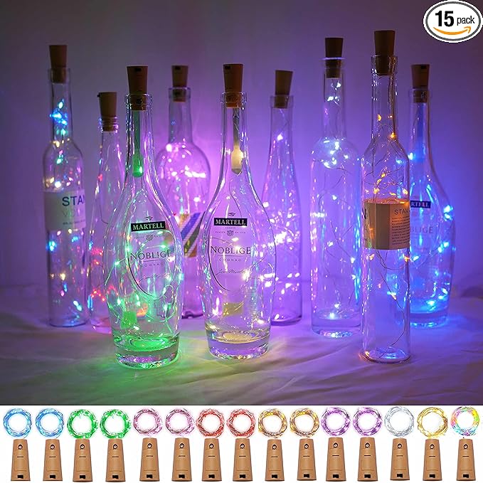 20 LED Wine Bottle Lights with Cork, 15 Pack Battery Operated Cork Shape Fairy by Cynzia