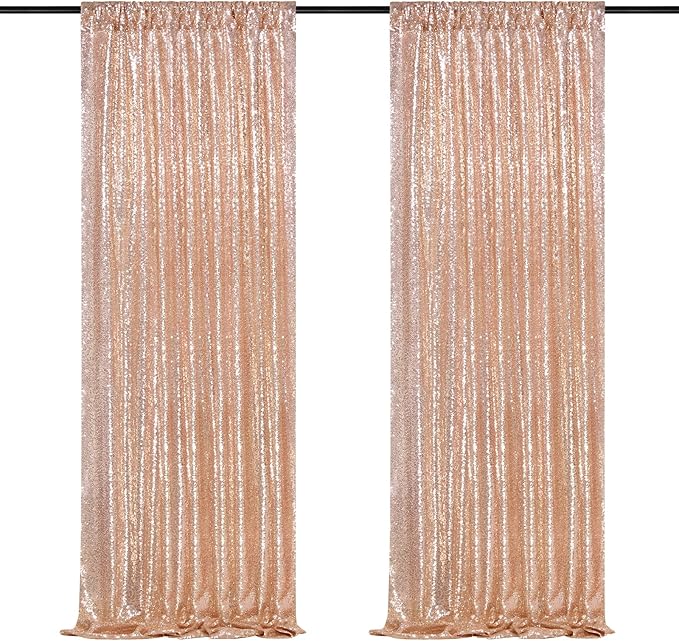 Backdrop Curtain Drapes 2 Panels Rose Gold Party Sequin Background 2FT x 8FT by QueenDream