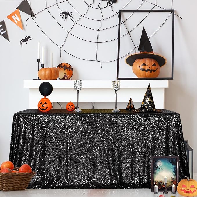 SquarePie Sequin Tablecloth 50 x 72 Inch Black Sparkly Table Cloth by SquarePie