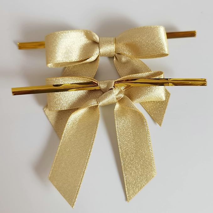 50pcs 2-1/2" Gold Satin Ribbon Bows - Image 4