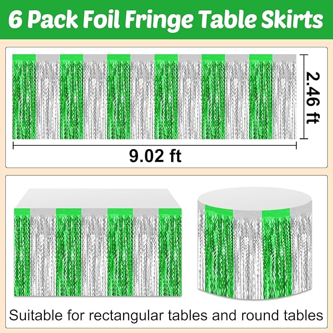 6 Pack 29x108 Inch Silver Green Wave Foil Fringe Table Skirts Metallic Banner - Image 2