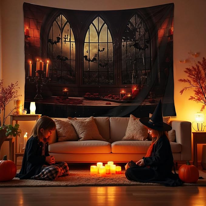 QGHOT Halloween Tapestry Wall Hanging Horror Castle Window Tapestry Gothic by QGHOT