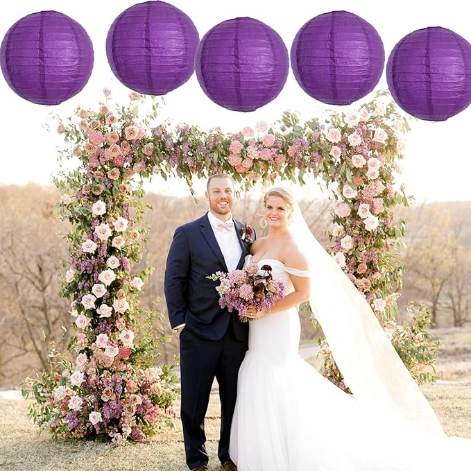 BEISHIDA 12-Inch Purple Round Paper Lanterns Hanging Decorative Chinese Paper - Image 6