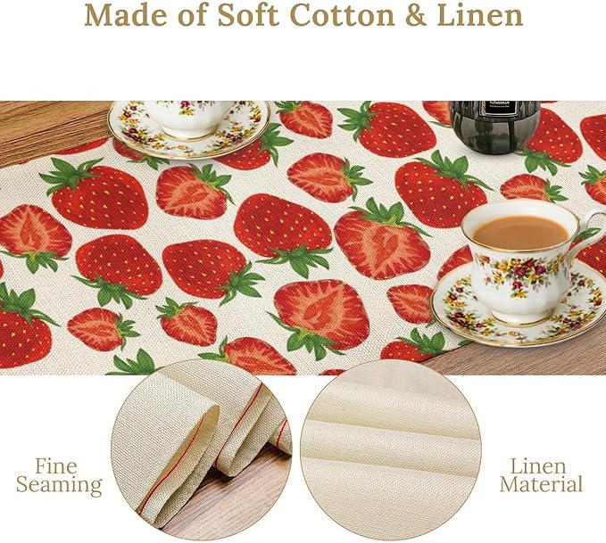 Strawberry Table Runner, Spring Summer Fruit Print Table Runner - Image 5