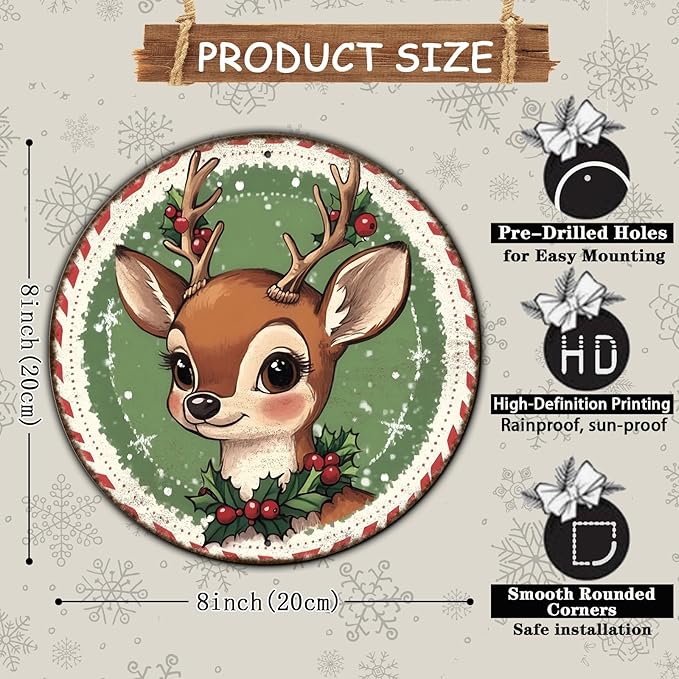 Round Retro Reindeer Metal Tin Sign - Image 2