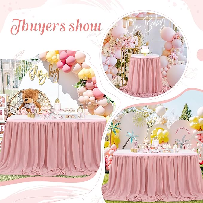 Dusty Rose 6ft Table Skirt for Rectangle Tables or Round Tables Sheer - Image 5