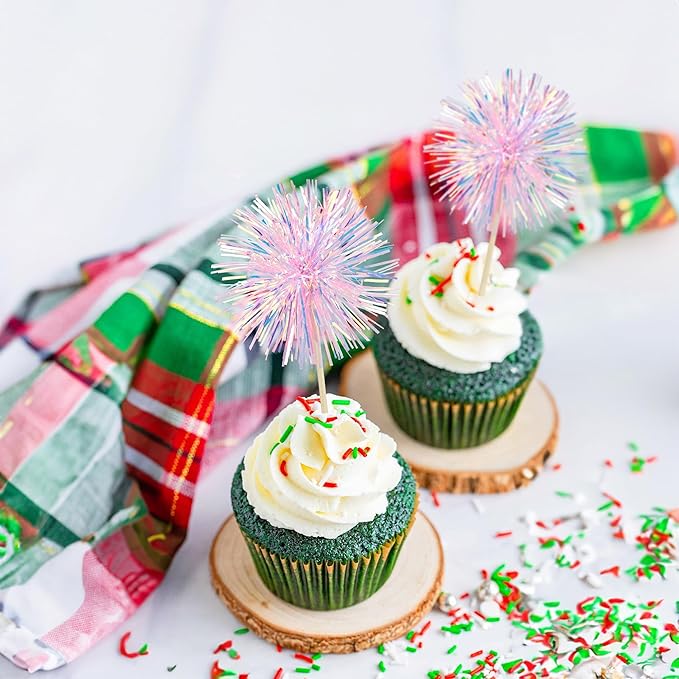 Ephlyn 30Pcs Foil Firework Cupcake Toppers Happy Birthday Cake Toppers Tinsel - Image 4