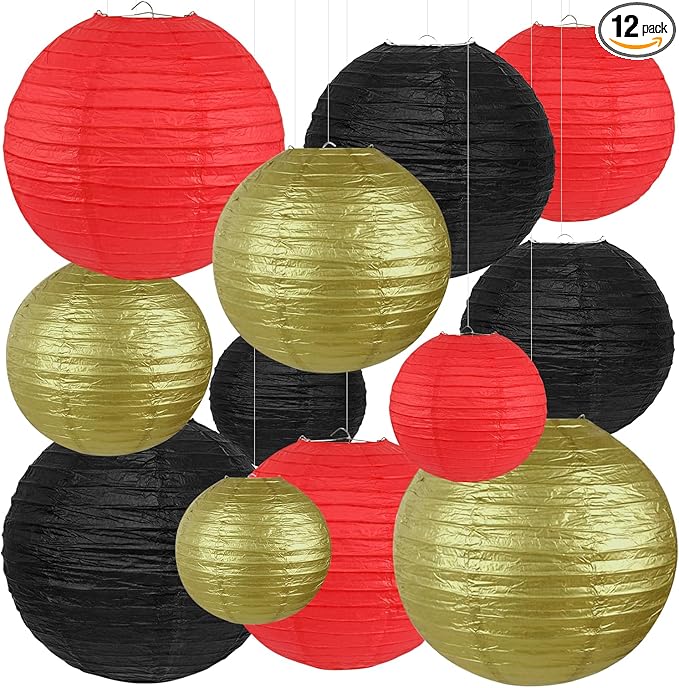 12Pcs Round Paper Lanterns Assorted Sizes by Peywot