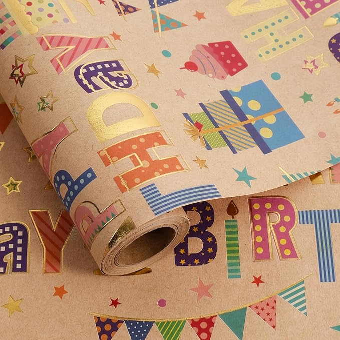 Aimyoo Colorful Birthday Wrapping Paper Roll by Aimyoo