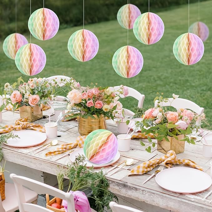 Pastel Hanging Honeycomb Ball, Rainbow Party Decorations，Pastel Birthday Party - Image 4