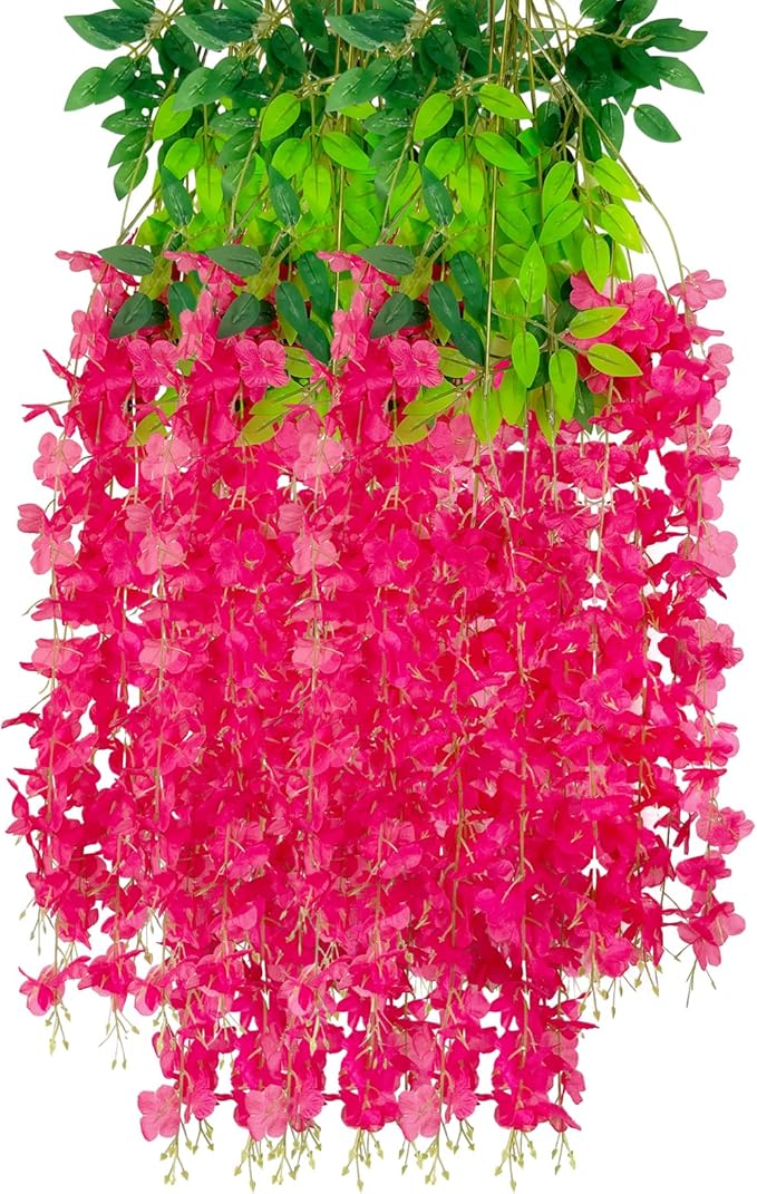 12 Pack Fuchsia Wisteria Hanging Flowers Garland, 3.77 Feet Artificial Flower by Luerbi