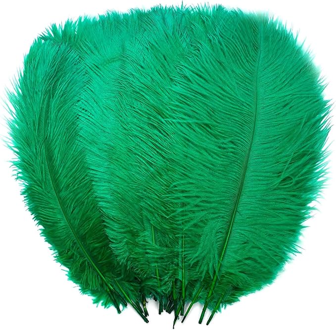 YAKRUNA 30PCS Green Ostrich Feathers Bulk 12-14 Inches by YAKRUNA