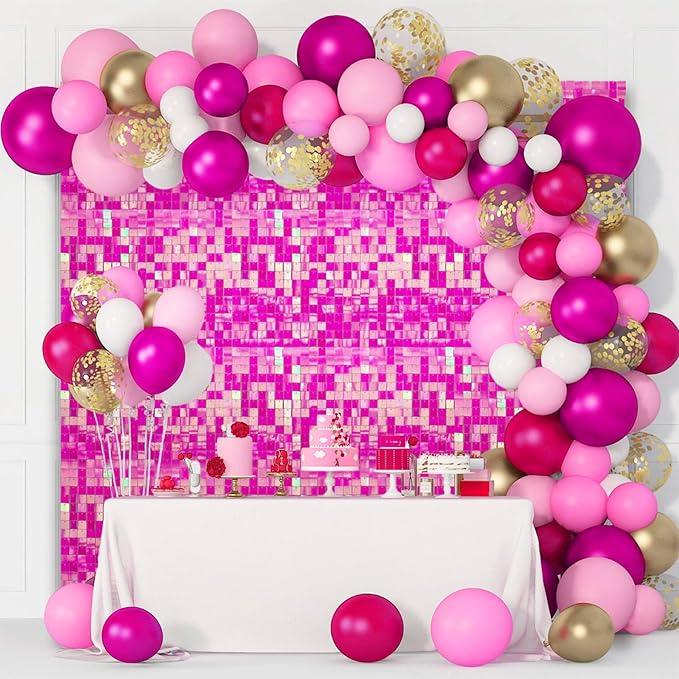 24PCS Colorful Pink Shimmer Wall Backdrop, Square Sequin Photo Backdrops Panel - Image 6