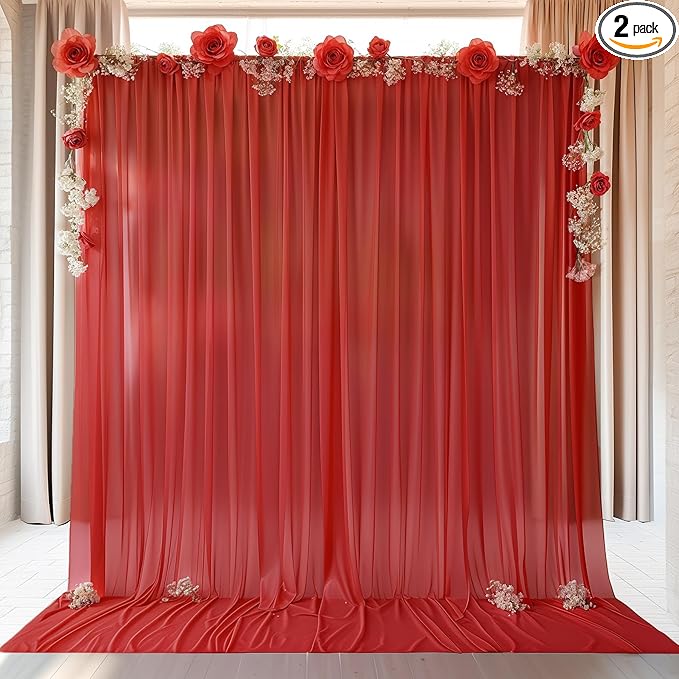 10ft x 10ft Red Backdrop Curtain Drapes, Wrinkle-Free Sheer Chiffon Fabric by WishCare