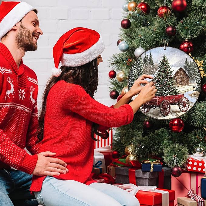 Round Barn Christmas Trees Metal Tin Sign Christmas Vintage Tin Sign Poster - Image 6