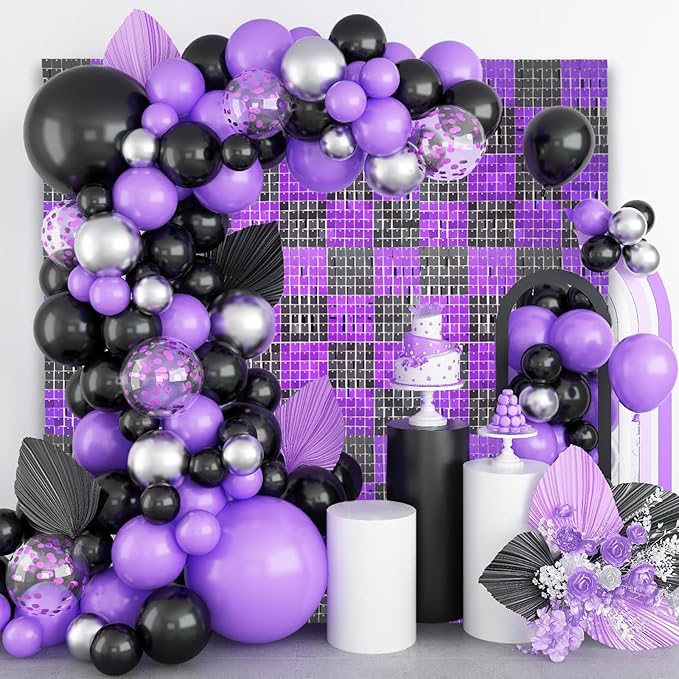 12PCS Black Purple Shimmer Wall Backdrop, Square Sequin Photo Backdrops Panel - Image 3