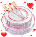 Liacere 150PCS Clear and Red Plastic Plates-Clear Red Disposable Plates by Liacere