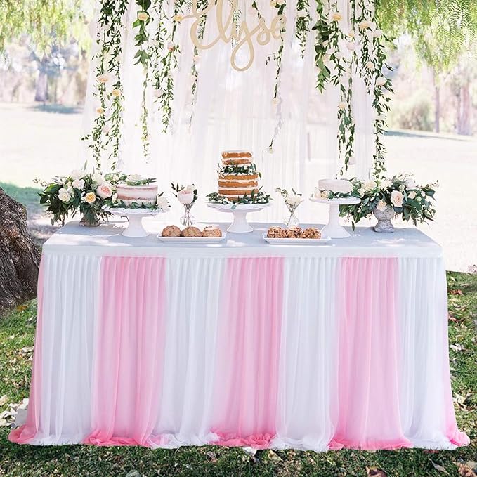 Suppromo 9ft Pink Tulle Table Skirts - Image 4