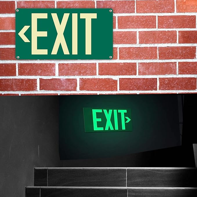 Photoluminescent Exit Sign, Glow In The Dark Aluminum Exit Sign Green - Image 8