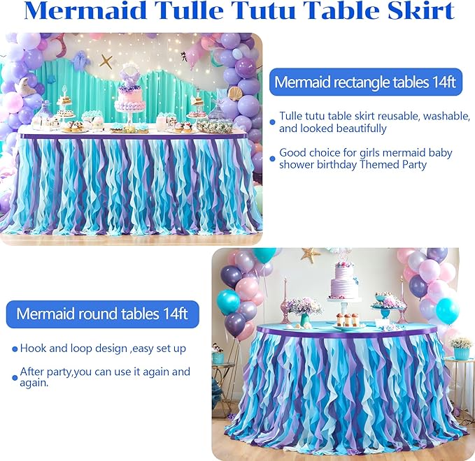 Partisky Mermaid Tulle Tutu Ruffle Curly Willow Table Skirt - Image 5