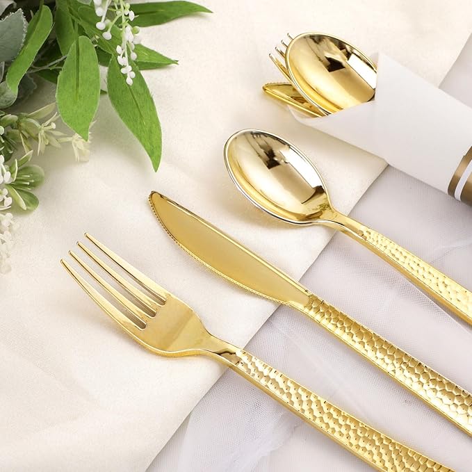 Supernal Set of 60 Wrapped Plastic Silverware Gold Pre Rolled Silverware Set - Image 7