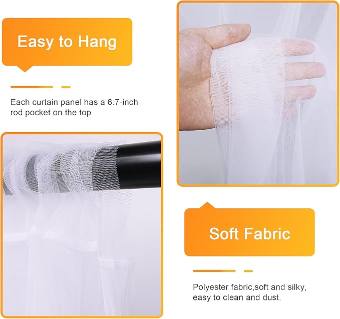 Fomcet Tulle Curtains with Lights String White 20FT X 8FT Sheer Backdrop - Image 3