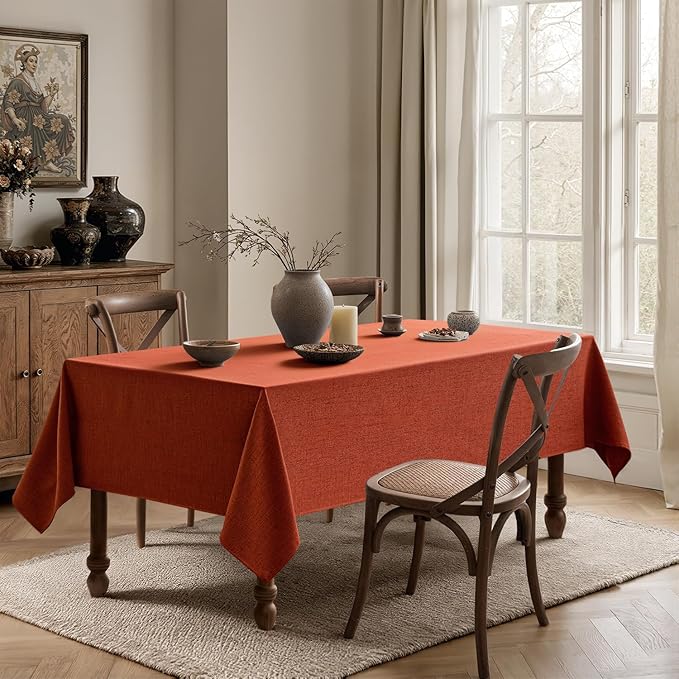 MIULEE Burnt Orange Linen Tablecloth 60x84 Inch Rectangle Table Cloth Waterproof - Image 4