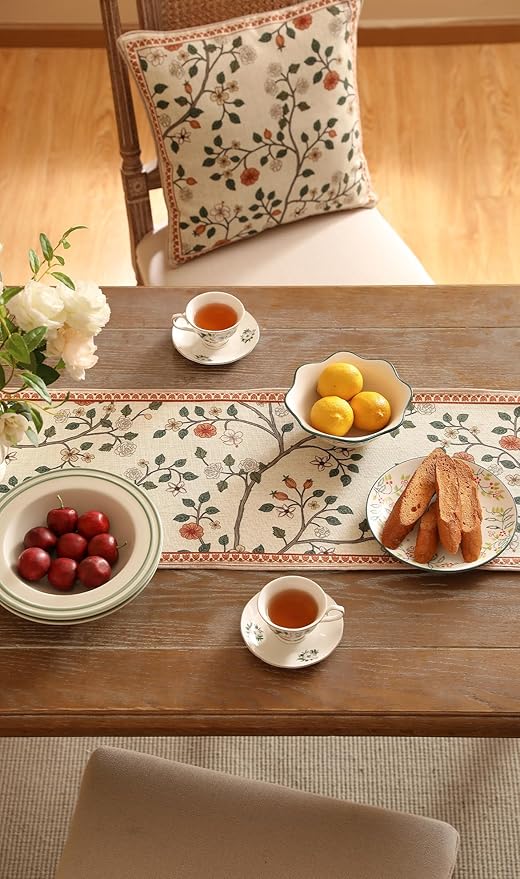 ISAENNE Designer Elegant Linen Floral Extra Long Table Runner 118 Inches - Image 6