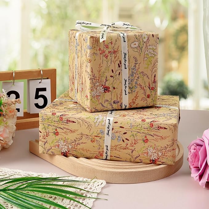 Tyzarglef Wild Flower Wrapping Paper Roll, 17 Inches x 32.8 Feet Kraft Floral - Image 5