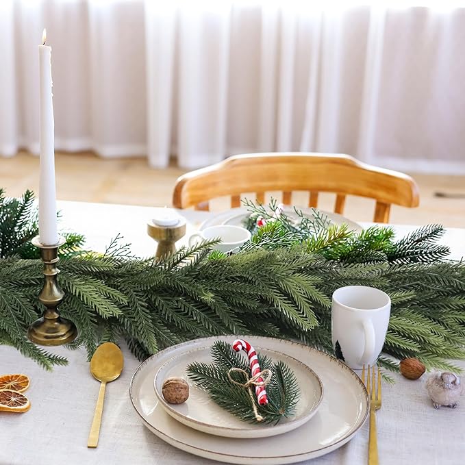 MAKHOT 1-Piece 5.6Ft Artificial Pine Needle Garland, Real Touch Winter Pine - Image 3