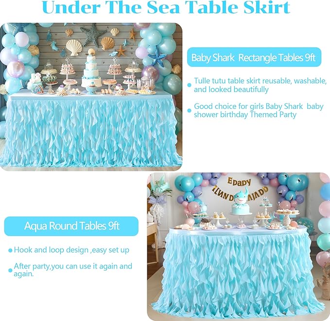 PARTISKY Aqua Blue Tulle Curly Willow Table Skirt - Image 7