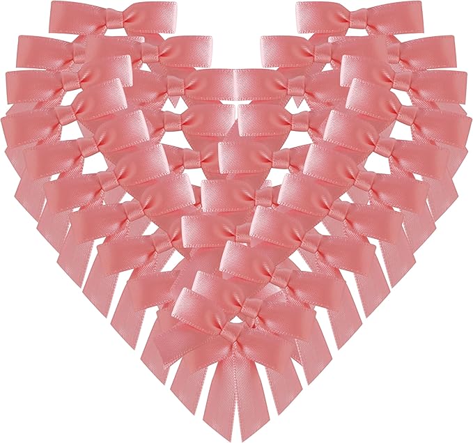 50pcs 1-1/2" Mini Light Pink Satin Ribbon Bows Without Twist Ties by Micomon