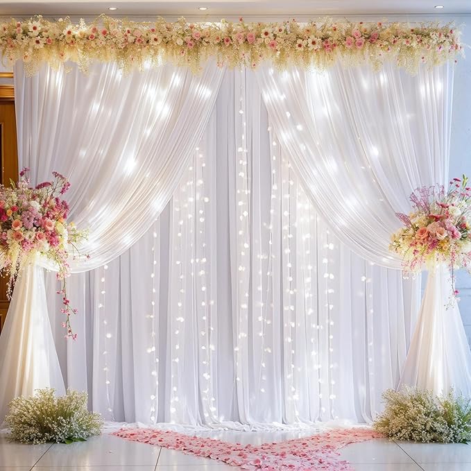 White Backdrop Curtains with Lights - Image 9